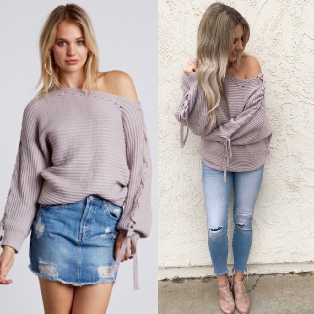 Firenze Off The Shoulder Sweater in Lilac - Picture 1 of 8